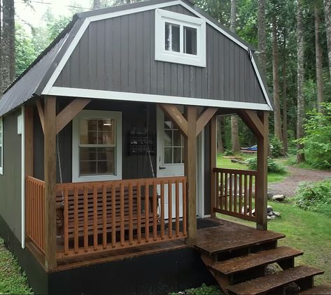 Man converts shed turned into tiny home She’d Converted To House, Diy Tiny House Shed, Shed Converted To Tiny House, How To Turn A Shed Into A Tiny House, Tiny House From Shed, Tiny Home From Shed, Turning A Shed Into A Tiny House, Shed Converted To Guest House, Portable Buildings Turned Into Homes