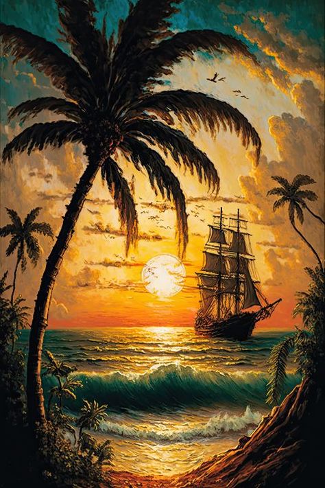 Beach Fantasy Art, Beachside House, Cel Shading, Paradise Art, Tropical Landscape, Pirate Art, Sea Landscape, Underwater Art, 2160x3840 Wallpaper