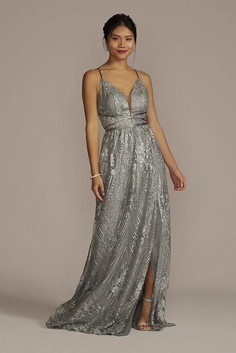 View Galina Signature Sequin Embroidered Plunge Bridesmaid Dress in all available colors and sizes Silver Winter Wedding, Silver Wedding Dress, Bridesmaid Dresses Gowns, Silver Bridesmaid Dresses, Silver Bridesmaid, Silver Gown, Sequin Bridesmaid, Bridesmaid Dressing Gowns, Bridesmaid Dress Styles