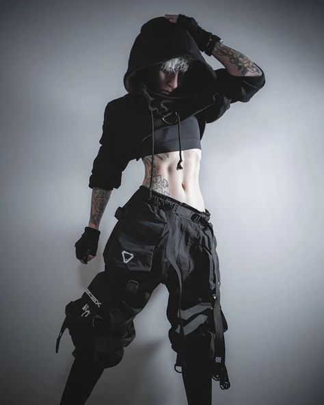 Lila on Instagram: "Techwear fits and main character energy. _ _ Pants: @machine56 Hoodie: some mysterious, sketchy corner of the internet." Cool Woman Outfit, Techwear Outfits Drawing, Techwear Outfits Aesthetic, Men In Womens Clothes, Pastel Techwear, Female Techwear Outfit, Techwear Character Design, Techwear Outfits Women, Techwear Female