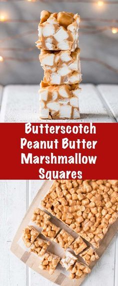 Butterscotch Peanut Butter Marshmallow Squares are a quick and easy no-bake festive treat! #christmasbaking #nobake #funfettisquares Butterscotch Peanut Butter, Confetti Squares, Peanut Butter Marshmallow Squares, Marshmallow Squares, Butterscotch Recipes, Peanut Butter Marshmallow, Easy Meal Ideas, Candy Recipes Homemade, Peanut Butter Recipes