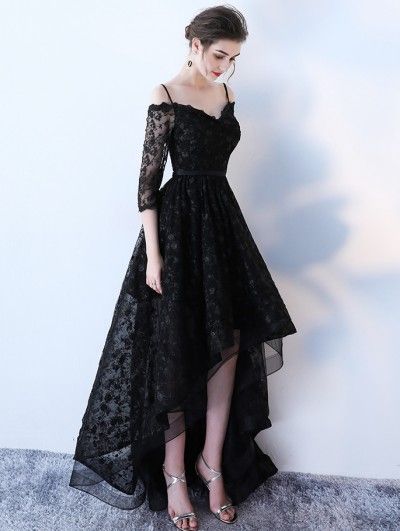 Black Gothic Lace High-Low Wedding Dress High Low Wedding Dresses, Black Lace Prom Dress, Wedding Dresses High Low, Dress Display, Stylish Party Dresses, Pretty Prom Dresses, فستان سهرة, Black Wedding Dresses, Prom Dresses Lace