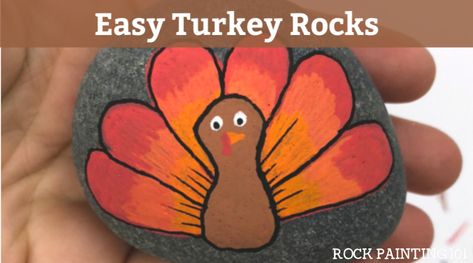 How to make a fun Thanksgiving Rocks turkey painted rock Thanksgiving Rock Painting, Crafting Cousins, Turkey Drawings, Thanksgiving Rocks, Rocks Crafts, Fall Rocks, Rock Painting Idea, Fall Rock, Rock Painting Tutorial