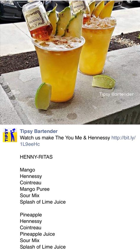 Henny-Rita Henny Cocktails, Henny Rita Recipe, White Hennessy Drinks Recipes, Henny Drinks Recipes, Hennessy Drinks Recipes, Henny Drinks, Bartender Drinks, Alcholic Drinks, Party Drinks Alcohol