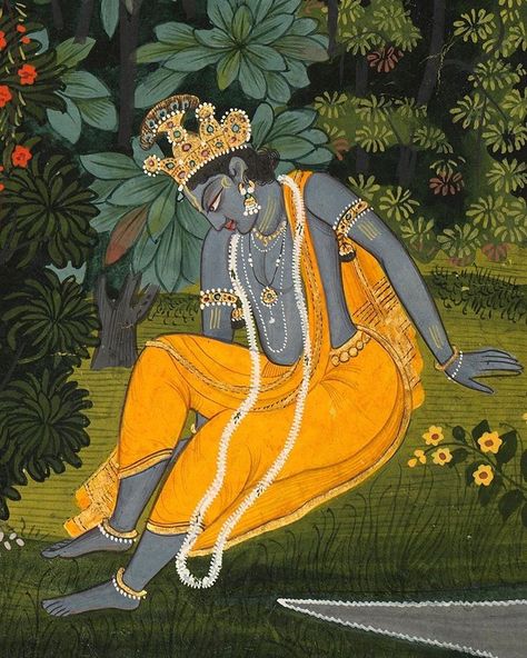 Nainsukh Paintings, Krishna Folk Art, Handsome Krishna, Indian Art Paintings Traditional, Krishna Miniature Painting, Miniature Painting Indian, Mughal Miniature Paintings, Rajasthani Painting, Indian Traditional Paintings