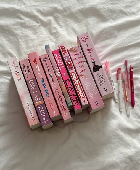 Pink Bookshelf, One Last Stop, Reading Motivation, Psychology Student, Fantasy Books To Read, Unread Books, Pink Books, Recommended Books To Read, Book Corners