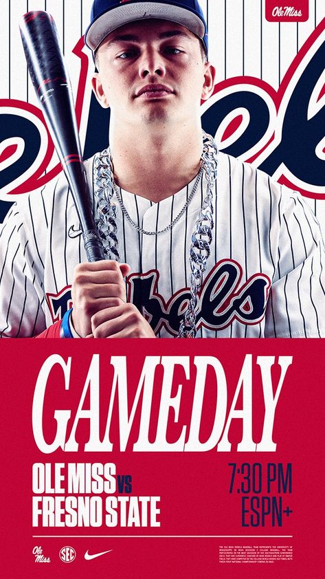 2024 Ole Miss Baseball :: Behance Ole Miss Baseball, Fresno State, Sports Graphic Design, Ole Miss, Sport Poster, Graphic Design Art, Art Direction, Design Art, Branding