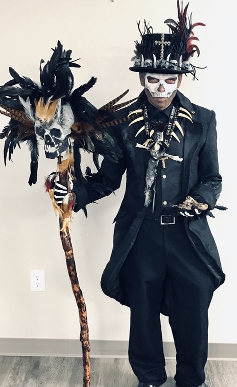 Voodoo Skeleton Costume, Mens Voodoo Costume, Witches And Warlocks Costumes, Bone Collector Costume, Voodoo Outfits Costume Ideas, Witch Doctor Hat, Voodoo King Costume, Voodoo Princess Costume, Diy Voodoo Costume