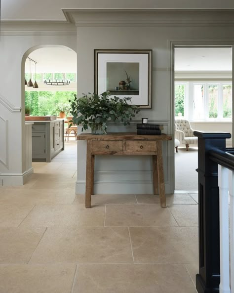 Cottage House Interior, Natural Stone Tile Floor, Cotswold House, Lydia Millen, Kitchen And Dining Area, Tiled Hallway, Condo Living Room, New England Homes, Condo Living