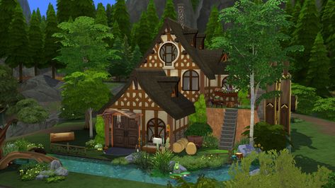 Mod The Sims - The Woodsmn's Cottage CC Free Dark Academia Building, Sims 4 Witch House, Dark Academia House, Sims 4 Rooms, Dark Academia Witch, Academia House, Dog Spa, Witch Cottage, Dark House