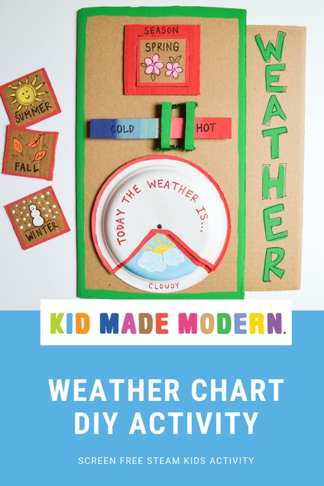 Screen Free Weather Chart DIY activity for kids #steam #steam #kidsDIY #artsandcrafts Interactive Weather Chart For Preschool, Kids Weather Chart, Diy Weather Chart For Kids, Diy Weather Chart, Weather Prek, Weather Chart For Kids, Tikkun Olam, Steam Kids, Rainy Day Activities For Kids