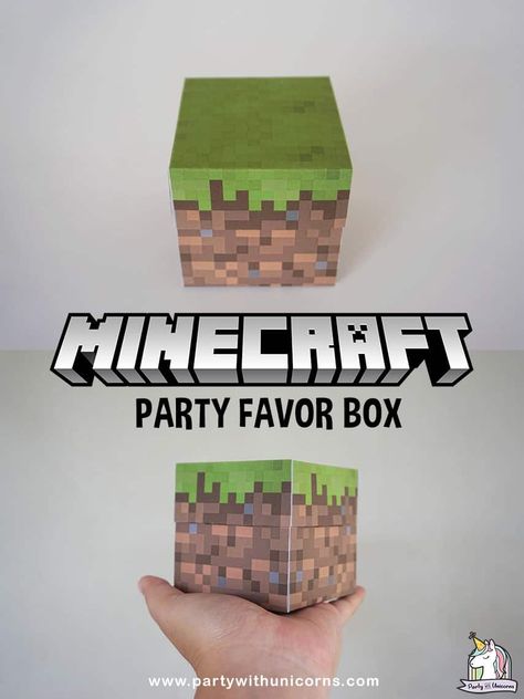 DIY MInecraft Favor Box. Free Template that you can download and use at your Minecraft themed party. Diy Minecraft Party Favors, Minecraft Party Bags, Minecraft Themed Party, Library Minecraft, Minecraft Box, Minecraft Party Games, Minecraft Party Printables, Minecraft Party Favors, Diy Minecraft Birthday Party