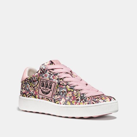 COACH X Keith Haring C101 Low Top Sneaker - Women's Size  11 Tennis Shoes Rose Gold Tennis Shoes, Bunny Sneakers, Shoes Sneakers Pink, Pink Low Top, Grey Tennis Shoes, Fashion Tennis Shoes, Tennis Trainer, Outfit Polyvore, Sneakers Pink