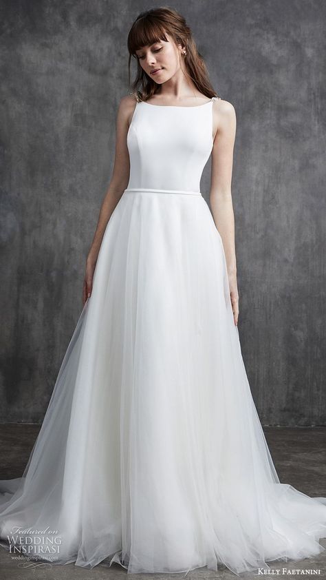 kelly faetanini spring 2020 bridal sleeveless beaded straps bateau neckline sheath wedding dress (10) ball gown overskirt low open back chapel train clean minimalist mv -- Kelly Faetanini Spring 2020 Wedding Dresses | Wedding Inspirasi #wedding #weddings #bridal #weddingdress #weddingdresses #bride #fashion #collection:Marilyn #label: #label:KellyFaetanini #season:Spring/Summer #week:192019 #year:2020 ~ Wedding Dress Boatneck, Bateau Neckline Wedding Dress, Minimalistic Wedding Dress, Clean Wedding Dress, Minimalist Wedding Gown, Boat Neck Wedding Dress, Wedding Day Dresses, Kelly Faetanini, Wedding Inspirasi