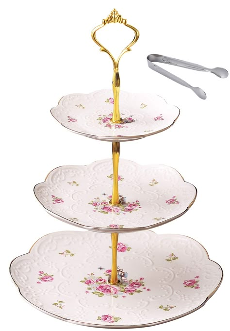 PRICES MAY VARY. Made Of fine China Diameter of Platters: 6'', 8'', 10''. 14.5" tall Use as a cupcake stand, dessert stand or serve for fruit and other sweet treat. It can be used at all types of events and parties such as tea party, baby showers, graduations, weddings, christmas, thanksgiving or for home decor. Ideal for any occasion Perfect Gift - comes in a gift box, and a free sugar tong as a gift Bridal Shower Sandwiches, Cake Stand Ceramic, Tea Party Table, 3 Tier Cake Stand, 3 Tier Cake, Dessert Aux Fruits, Thanksgiving Food Desserts, Maggie Smith, Dessert Stand