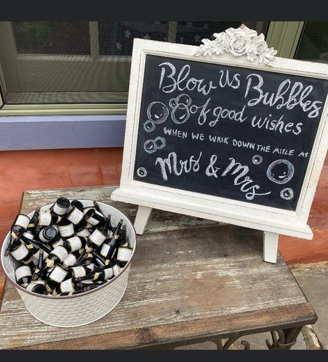 Wedding Bubbles Sign, Wedding Recessional, Charming Backyard, Potted Herbs, Creative Backyard, Backyard Wedding Ideas, Wedding Ideas On A Budget, Shotgun Wedding, Wedding Bubbles