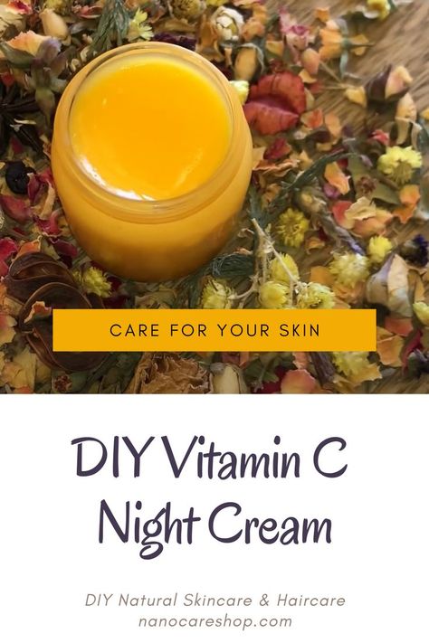 Learn how to make a DIY Vitamin C Night Cream for overnight rejuvenation. This recipe is an easy and effective way to enhance your nighttime skincare routine with Vitamin C, which brightens your complexion, evens out skin tone, and reduces signs of aging. By combining with natural ingredients like orange juice, glycerine, rose oil, and cornflour, you can create a luxurious cream suitable for all skin types. Let's dive into the recipe and make this amazing skincare solution at home. Diy Night Cream For Clear Skin, Homemade Vitamin C Serum Recipes, How To Make Night Cream At Home, Orange Oil Diy, Vitamin C Cream Diy, Diy Night Cream For Glowing Skin, Diy Vitamin C Serum For Face, Home Made Night Cream For Glowing Skin, Home Made Vitamin C Serum