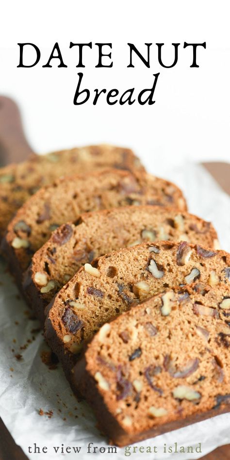 Date nut bread is rich, moist, and delicious. If you love banana bread and zucchini bread, then you need to add this classic retro quick bread to your recipe collection. #bread #dates #quickbread #dessert #best #moist