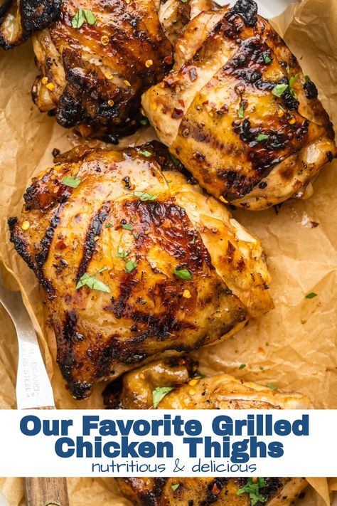 Learn how to grill chicken thighs so they turn out perfect + juicy! This EASY grilled chicken thigh marinade is made with just 5 ingredients. Grilled Chicken Thigh Marinade, Chicken Thigh Grill Recipes, Grilled Chicken Thighs Marinade, Grill Chicken Thighs, Thigh Marinade, Chicken Thigh Seasoning, Chicken Thigh Marinade, Best Grilled Chicken, Bbq Chicken Thighs