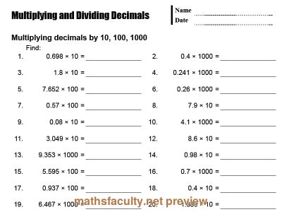 Preview of Multiplying and Dividing DecimalsA basic drill sheet for multiply and… Multiplying And Dividing Decimals, Probability Math, Rounding Worksheets, Decimal Multiplication, Grade 5 Math Worksheets, Decimal Word Problems, Place Value With Decimals, 5th Grade Worksheets, Multiplying Decimals