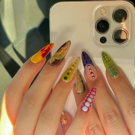 Nail Design Glitter, 2023 Nails, Hippie Nails, Colorful Nail, Almond Acrylic Nails, Instagram Nails, Minimalist Nails, Dream Nails, Fire Nails