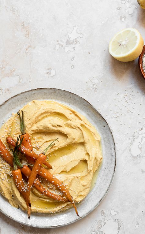 Roasted carrot hummus | Bibbyskitchen recipes | Vegan Bibbyskitchen Recipes, Carrots And Hummus, Roasted Carrot Hummus, Carrot Hummus, Roast Carrots, The Best Hummus, Roast Leg Of Lamb, Best Hummus, Hummus Recipes