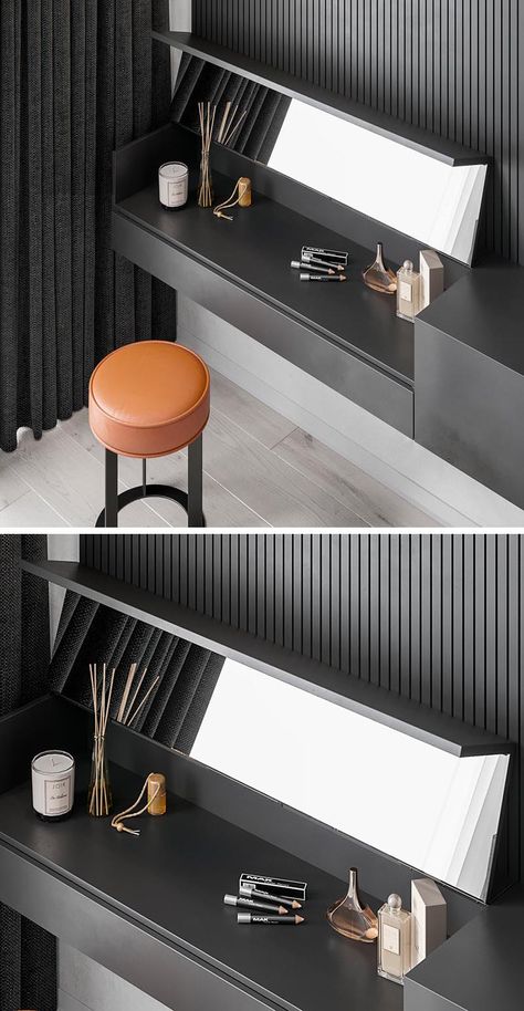 CONTEMPORIST: This Floating Bedroom Sideboard Includes A Hidden Makeup Vanity - Da Vinci Lifestyle Dressing Table Unit, Studio Apartment Furniture, Makeup Dresser, Bedroom Sideboard, Design Blogs, Luxury Furniture Brands, House Bedroom, Contemporary Furniture Design, Interior Design Magazine