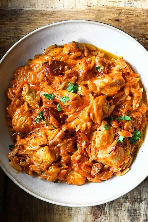 Risoni Recipes, Spicy Chicken Pasta, Chicken And Chorizo, Everyday Dinners, Italian Feast, Homemade Pasta Recipe, Easy Cook, Meal Train Recipes, Orzo Recipes