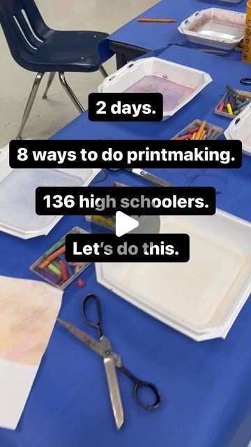 Shoop-York’s Art Crew on Instagram: "Basically 2 days of creative chaos but it’s worth it, right?! My goal is for every student to find at least ONE process that they think is cool 😎   #printmaking #prints #printmakingworkshop #printmakingideas #printmakingtechniques #printmakinglife #highschool #highschoolart #artteacher #art #artteachersofinstagram #artteacherlife #printmakingwithkids #gelliprint #hydrodip #bubbleprint #chalkprint #marbling #chaos #letsdothis" Types Of Printmaking, Printmaking For Middle School, High School Printmaking Projects, Texture Art Projects High School, Highschool Art Projects, Highschool Art Project Ideas, Art Highschool, Texture Art Projects, Highschool Art