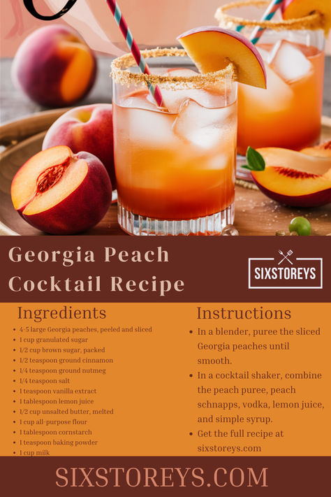 Georgia Peach Cocktail Recipe Georgia Peach Drink, Peach Cocktail Recipe, Creative Drinks, Peach Cocktail, Peach Drinks, Peach Puree, Peach Schnapps, Peach Slices, Cocktail Art