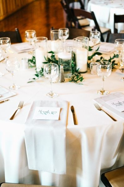 Timeless + evergreen wedding decor. SO gorgeous with the greenery and white candles! Evergreen Wedding, Wedding Cupcakes, Wedding Table Centerpieces, Wedding Candles, Greenery Wedding, Flower Centerpieces, Wedding Wire, Wedding Classic, Place Settings