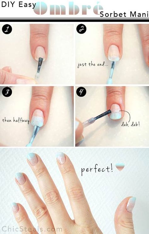 15 Gorgoeus Ombre Nail Designs Sorbet Nails, Ombre Nail Art Tutorial, Ombre Nail Diy, Ombre Nail Colors, Ombre Nails Tutorial, Water Marble Nail Art, Nail Color Trends, Diy Ombre, Ombre Nail