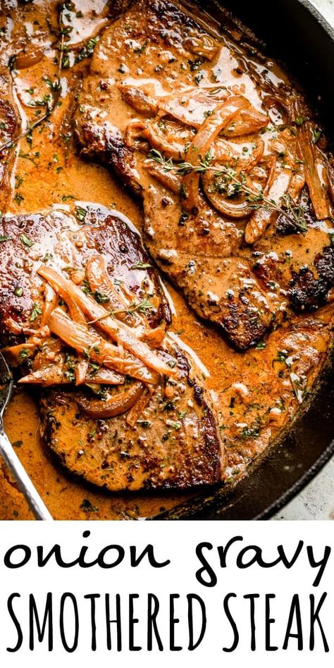 Smothered Steak, Steak Dinner Recipes, Keto Carnivore, Steak And Onions, Inexpensive Dinners, Beef Steak Recipes, Onion Gravy, Sirloin Steaks, Steak Dinner