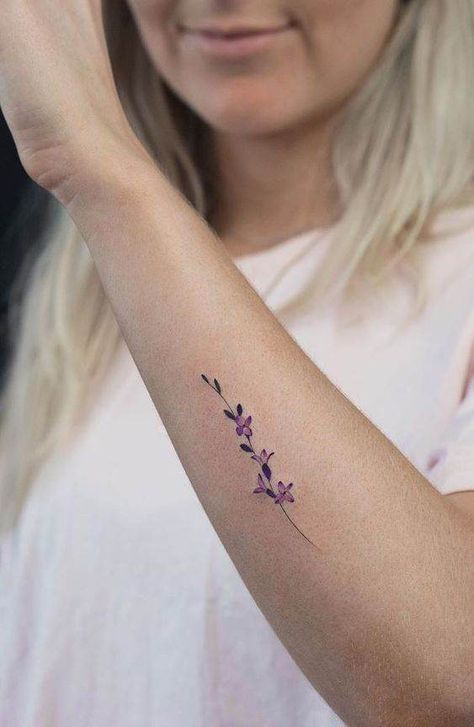 Small Violet Tattoo Flower, I Am Because You Were Tattoo With Flower, Violet Wrist Tattoo, Iris Wrist Tattoo, Small Summer Tattoo Ideas, Iris Tatoos Small, Violet And Iris Tattoo, Lavender Tattoo Ideas, Violet And Lavender Tattoo