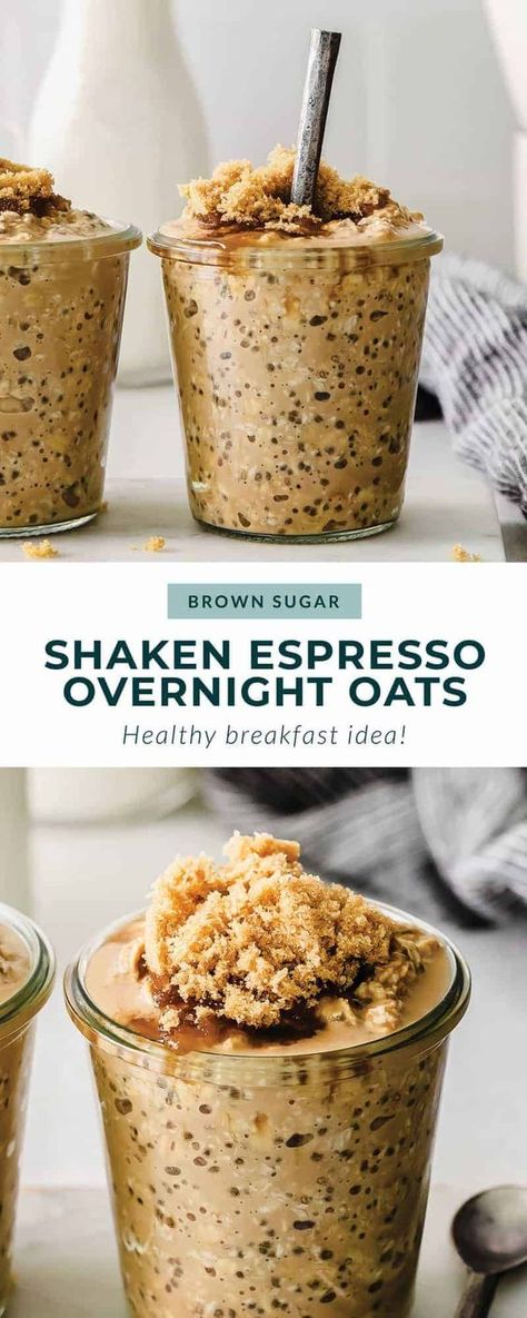 If you love Starbucks' Brown Sugar Shaken Espresso, you are going to love these overnight oats! They're made with espresso, chia seeds, almond milk, and brown sugar. Brown Sugar Shaken Espresso, Shaken Espresso, Espresso Recipes, Oat Recipes Healthy, Overnight Oats Recipe Healthy, Overnight Oats Healthy, Overnight Oatmeal, Overnight Oats Recipe, Think Food