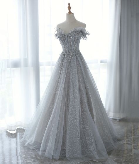 Gray Prom Dress, Prom Dresses Long Elegant, Prom Dress Off The Shoulder, Off The Shoulder Evening Dress, Prom Dresses Off The Shoulder, Grey Prom Dress, Off Shoulder Evening Dress, Dr Closet, A Line Evening Dress