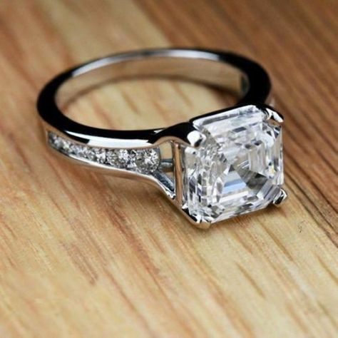 Asscher Cut Diamond Ring, Channel Set Rings, Asscher Cut Diamond, Moissanite Diamond Rings, Engagement Wedding Ring, Asscher Cut, Large Jewelry, Gold Engagement, Moissanite Diamonds