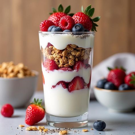 Craving something delicious? Try Greek Yogurt and Berry Parfait with Granola! 🍽️ This easy recipe will have you cooking like a pro in no time. Check it out! Greek Yogurt Parfait Healthy, Yogurt Parfait Healthy, Parfait Healthy, Healthy Yogurt Parfait, Low Sugar Breakfast, Yogurt Parfait Recipe, Greek Yogurt Parfait, Yogurt Parfaits, Granola Parfait