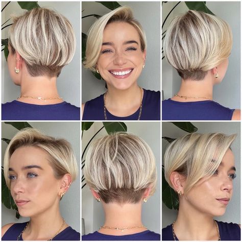 360 views of my latest pixie hair. A pixie haircut always feels good for me ✨ Had a base bump and removed a lot of bulk growth underneath for this short hairstyle. #pixiecut #pixiehair #pixie360 #undercut #shorthairstyles #shorthair Pixie 360, Hairstyle Pixie, Longer Pixie Haircut, Chic Short Hair, Good For Me, Short Blonde Haircuts, Hair Inspiration Short, Short Hair Undercut, Blonde Pixie Haircut