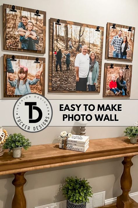 Watch the process of making this easy, inexpensive family photo wall. The perfect DIY project to display your pride and joy. Dining Room Picture Wall, Photo Wall Diy, Family Photos Wall Decor, Living Room Makeovers, Displaying Family Pictures, Picture Display Wall, Picture Wall Living Room, Diy Photo Wall, Hallway Pictures