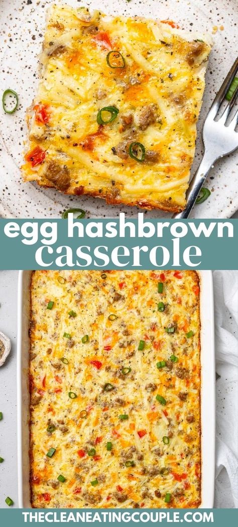 An easy Egg Hash Brown Casserole recipe that is so simple to make. This breakfast casserole with hash browns is great for a crowd or brunch! Made with shredded hashbrowns, breakfast sausage and bell peppers! Egg Hashbrown Casserole, Egg Hash Brown Casserole, Egg Hashbrown, Sausage And Bell Peppers, Shredded Hashbrown Recipes, Shredded Hashbrowns, Hash Brown Egg Casserole, Baked Meals, Hashbrown Breakfast