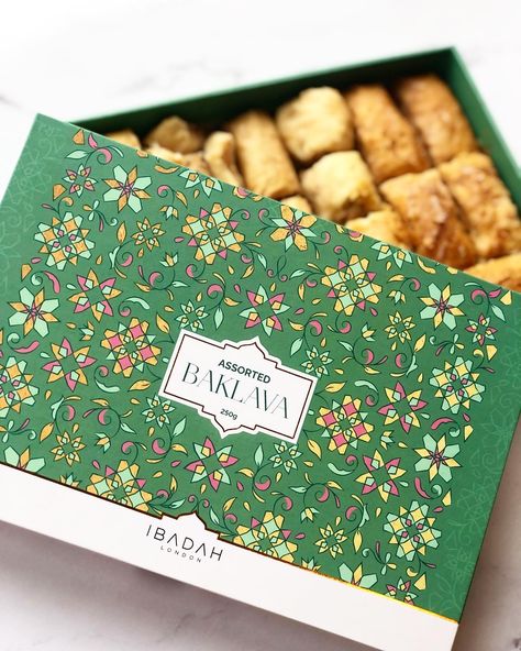 Baklava Box Design, Vegan Baklava, Luxury Box Design, Eid Boxes, Mithai Boxes, Thesis Inspiration, Sweet Box Design, Baklava Recipe, Filo Pastry