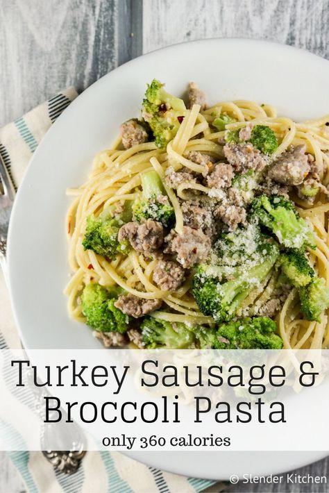 Turkey Sausage and Broccoli Pasta - Slender Kitchen. Works for Weight Watchers® diet. 364 Calories. Sausage And Broccoli Pasta, Turkey Sausage Pasta, Sausage Broccoli Pasta, Turkey Sausage Recipes, Sausage And Broccoli, Sausage Broccoli, Broccoli Pasta Recipe, Turkey Pasta, Slender Kitchen