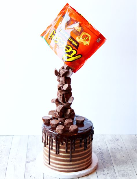 Reeses Peanut Butter Cake Design, Reeses Anti Gravity Cake, Reese’s Cake Decoration, Reeses Birthday Cake, Reese’s Cake, Reeces Cake, Cake Daisy, Gravity Cakes, Wrestling Birthday