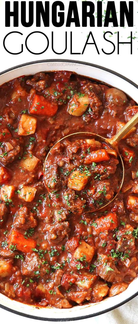 Hungarian Goulash (Stove, Oven or Crockpot + Make Ahead & Freezer Instructions) Serbian Goulash Recipes, Romanian Goulash, Romanian Polenta, Polenta Dumplings, Dinner Calendar, Best Goulash Recipes, Ankor Wat, Hungarian Dishes, Easy Goulash Recipes