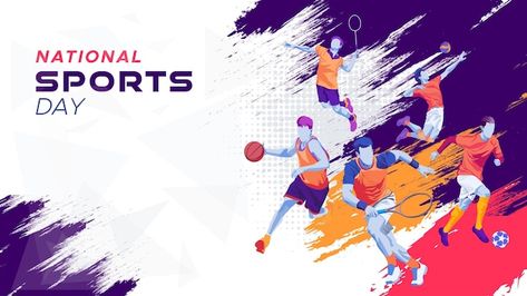 Banner template for national sports day ... | Premium Vector #Freepik #vector #india #holiday #sport #soccer Sports Background Landscape, Sports Day Banner Design, Sports Day Banner, Volleyball Background, Sports Day Poster, Volleyball Backgrounds, Sports Slogans, National Sports Day, Sports Banner