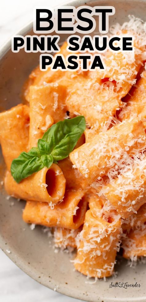 a bowl of rigatoni in sauce with text overlay that reads best pink sauce pasta Pink Sauce Pasta Recipe, Rose Sauce Recipe, Quick Pasta Sauce, Pasta Sauce Recipes Tomato, Pink Sauce Pasta, Pink Pasta, Rose Pasta, Vodka Sauce Recipe, Creamy Spaghetti