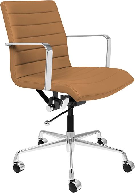 Brown Computer, Brown Leather Office Chair, Mcm Chair, Stylish Office Chairs, Management Office, Mid Century Office Chair, Office Desk Chairs, Boho Chair, Caster Chairs