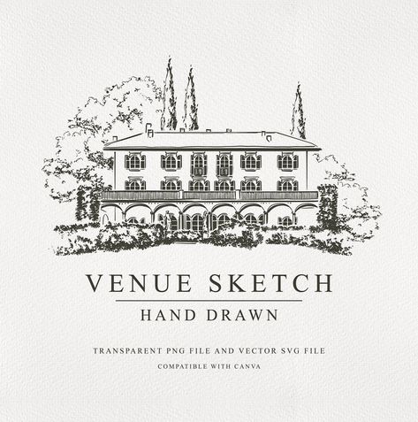 Wedding Venue Illustration, Venue Sketch, Venue Illustration, Bespoke Invitations, Hand Drawn Wedding, Printing Company, Urban Sketching, Custom Illustration, Digital Download Etsy