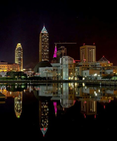 Cleveland, Ohio at night. Cleveland Ohio Aesthetic, Downtown Cleveland Ohio, Downtown Columbus Ohio, Ohio Photography, Cleveland Rocks, Downtown Cleveland, Toledo Ohio, Cleveland Ohio, 2024 Vision